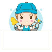 Cleaning service. Man dressed in uniform on isolated background. Vector art illustration in a flat style