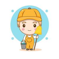 Cleaning service. Man dressed in uniform on isolated background. Vector art illustration in a flat style