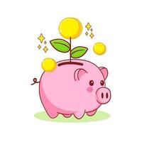 Plan grow up from Cute piggy bank cartoon illustration vector