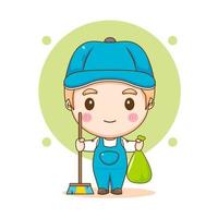 Cleaning service. Man dressed in uniform on isolated background. Vector art illustration in a flat style