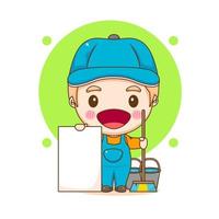 Cleaning service. Man dressed in uniform on isolated background. Vector art illustration in a flat style