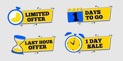 yellow and blue color discount advertising badge set. banner with text limited offer, last hour offer, one day sale vector
