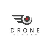 plantilla de diseño de logotipo de drone, icono de fotografía de lente vector