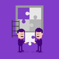 Business concept illustration. Two men work together to solve a problem. Teamwork concept. Suitable for business illustration vector