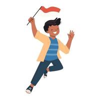 Man Hold Indonesian Flag with Cartoon Flat Style Celebrate Independence Day vector