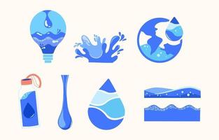 Set of water drop, splash, globe, bottle, wave vector collection