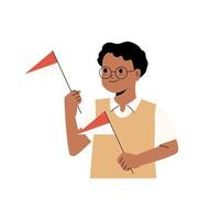 People celebrate Independence Day of Indonesia. Character holding national flag illustration in flat style design vector