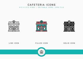 iconos de cafetería establecer ilustración vectorial con estilo de línea de icono sólido. concepto moderno de construcción de cafeterías. icono de trazo editable en un fondo aislado para diseño web, interfaz de usuario y aplicación móvil vector