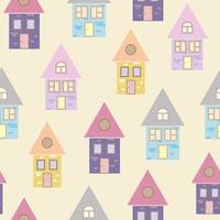Seamless pattern of houses. Lovely Scandinavian minimalist houses vector