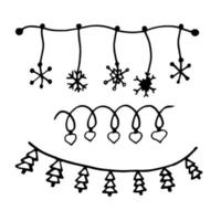 Simple winter Christmas doodle style illustration. Illustration drawn by hands in the style of line art in white on a black background. Creation of design for New Year, winter, Christmas vector