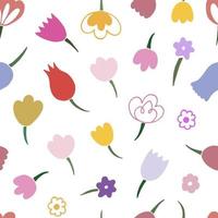 Seamless pattern of bright flowers. Digital scrap paper. Simple flowers are hand drawn in doodle style. For the design of surfaces, textiles, packaging, backgrounds vector