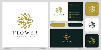 Flower mono line luxury logo with business card design vector