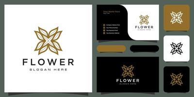 Flower mono line luxury logo with business card design vector