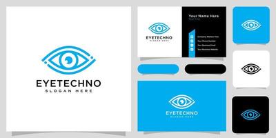 eye technology logo design vector line style and business card