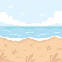 Sandy beach landscape. Hello summer, summer vacation. Ocean shore. vector