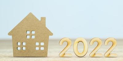 Wooden numeric new year 2022 house model photo