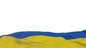 Ukraine fabric flag waving on the wind loop. Ukrainian embroidery stiched cloth banner swaying on the breeze. Half-filled white background. Place for text. 20 seconds loop. 4k video