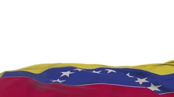 venezuela tygflagga vajar på vindslingan. venezuelansk broderi sticked tyg banner vajande på vinden. halvfylld vit bakgrund. plats för text. 20 sekunders loop. 4k video