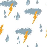 Cloud with lightning seamless pattern. Meteorological. Thunderstorm weather symbol for web printing and applications. Vector Hand draw illustration isolated on the white background.