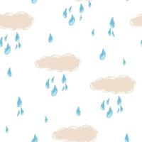 Clouds with rain seamless pattern. Weather forecast. Perfect for cards, posters, banners, textile, wallpaper and scrapbooking. Vector Hand draw illustration isolated