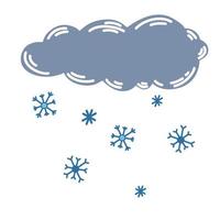 Clouds with snow. Snowflakes. Winter. Weather forecast. Meteorological. Cloudy weather symbol for web printing and applications. Vector Hand draw illustration isolated on the white background.