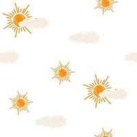 Sun with a cloud seamless pattern. Weather forecast. Meteorological. Cloudy weather Perfect for cards, posters, banners, textile, wallpaper and scrapbooking. Vector Hand draw illustration isolated