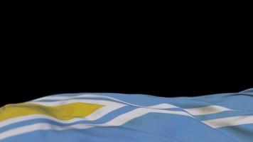 Tuva fabric flag waving on the wind loop. Tuva embroidery stiched cloth banner swaying on the breeze. Half-filled black background. Place for text. 20 seconds loop. 4k video