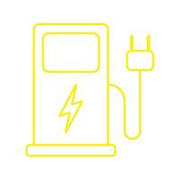 eps10 icono de línea de estación de carga de vehículo eléctrico de vector amarillo en estilo plano simple aislado en fondo blanco