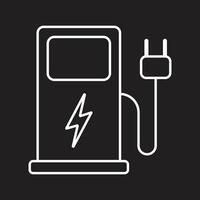 eps10 icono de línea de estación de carga de vehículo eléctrico de vector blanco en estilo plano simple aislado en fondo negro