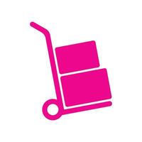 eps10 pink vector Moving hand truck icon in simple flat trendy modern style isolated on white background