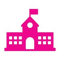 eps10 edificio escolar vectorial rosa con icono o logotipo lleno de bandera en un estilo moderno plano simple aislado en fondo blanco vector