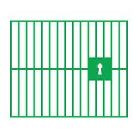 eps10 green vector jail or prison icon with locked door and vertical bars in simple flat trendy style isolated on white background