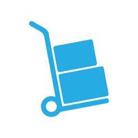 eps10 blue vector Moving hand truck icon in simple flat trendy modern style isolated on white background