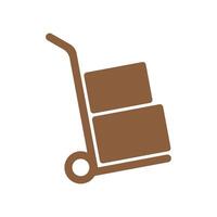 eps10 brown vector Moving hand truck icon in simple flat trendy modern style isolated on white background