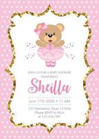 baby shower girl invitation with cute ballerina bear vector