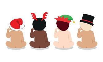 Cute little babies set in christmas hat vector