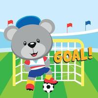 cute bear as a goalkeeper illustration vector