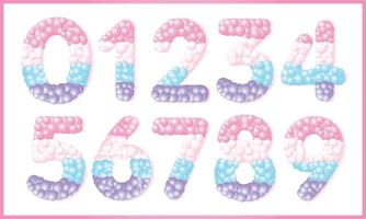 números de juego de vectores con globo de arco iris en colores pastel para cumpleaños, decoración de ducha de bebé