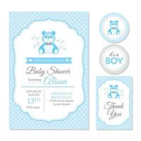 Baby shower invitation template set with cute bear vector