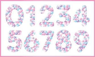 vector set numbers with colored balls. Balloon number design in pastel colors for birthday, baby shower celebration