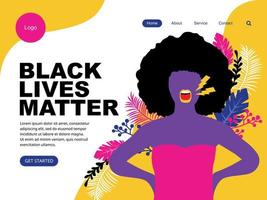 black lives matter landing page with black woman speak up. The social problems of racism vector