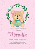 Baby shower invitation with cute girl bear