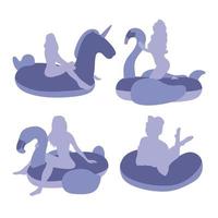 girls on Funny pool floats silhouette vector