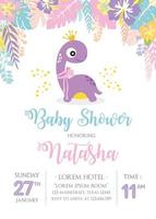 Baby shower invitation with cute dinosaur vector
