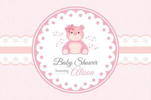 Baby shower backdrop with cute pink bear vector