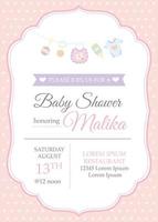 Classic baby girl shower invitation template with baby toys vector