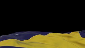Tokelau fabric flag waving on the wind loop. Tokelau embroidery stiched cloth banner swaying on the breeze. Half-filled black background. Place for text. 20 seconds loop. 4k video