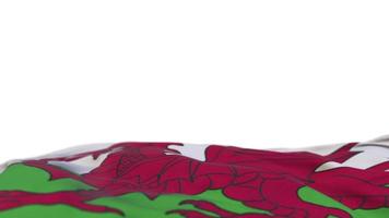 Wales stof vlag zwaaien op de wind lus. Wales borduurwerk gestikte doek banner zwaaiend op de wind. halfgevulde witte achtergrond. plaats voor tekst. 20 seconden lus. 4k video