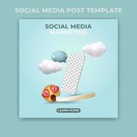 editable social media post template. 3D social media banner ads with mobile app vector