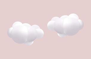 conjunto de nubes 3d blancas aisladas en un fondo fink. renderice un icono de nubes esponjosas de dibujos animados redondos suaves en el cielo azul. Ilustración de vector de formas geométricas 3d